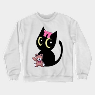 Cute black cat holds a teddy bear Crewneck Sweatshirt